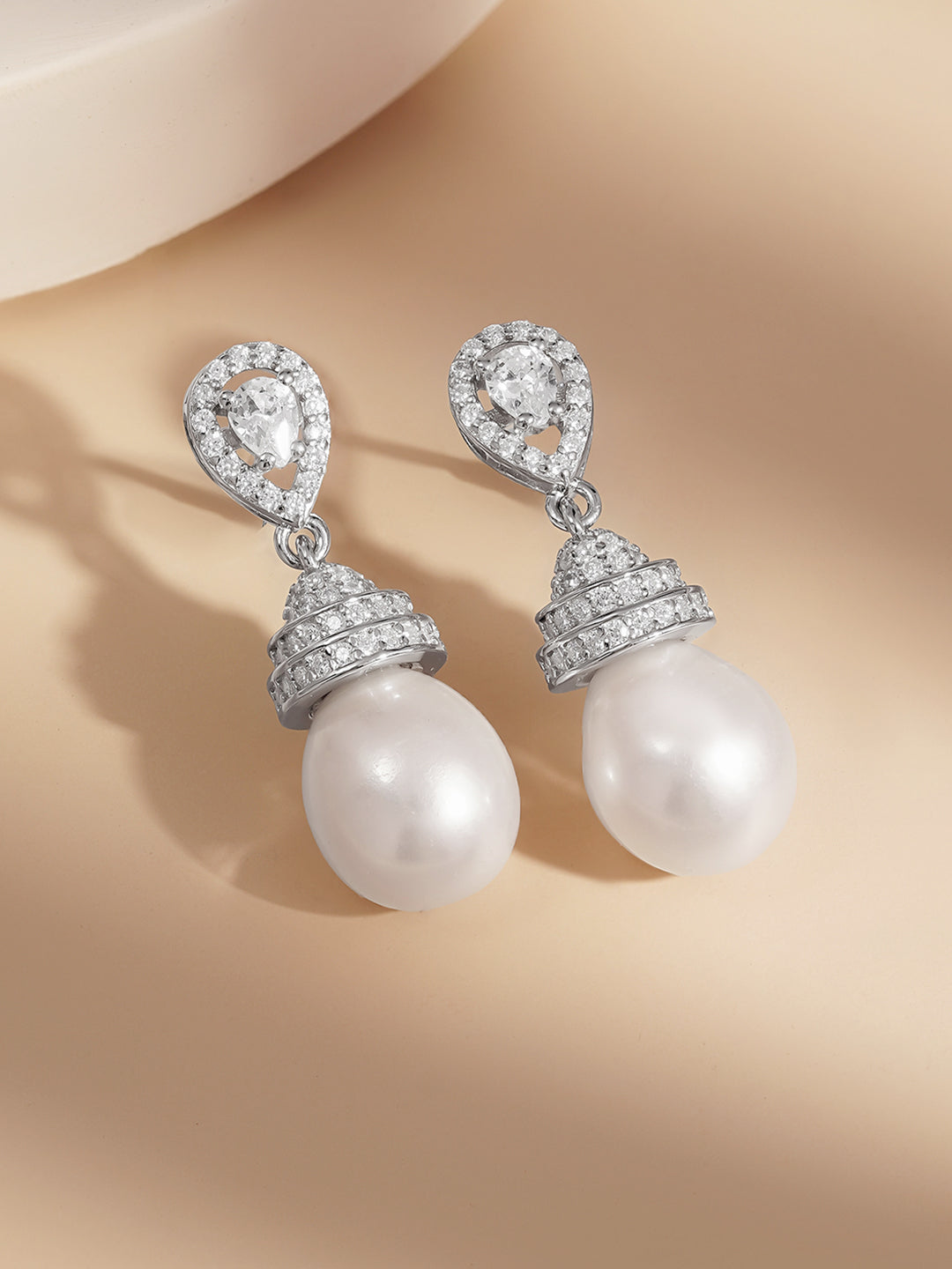 925 Fine Silver Pearl Glow Drop Earrings Length-2.5 cm : Width-0.8 cm