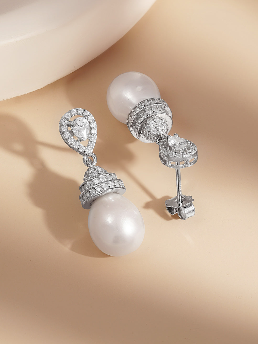 925 Fine Silver Pearl Glow Drop Earrings Length-2.5 cm : Width-0.8 cm