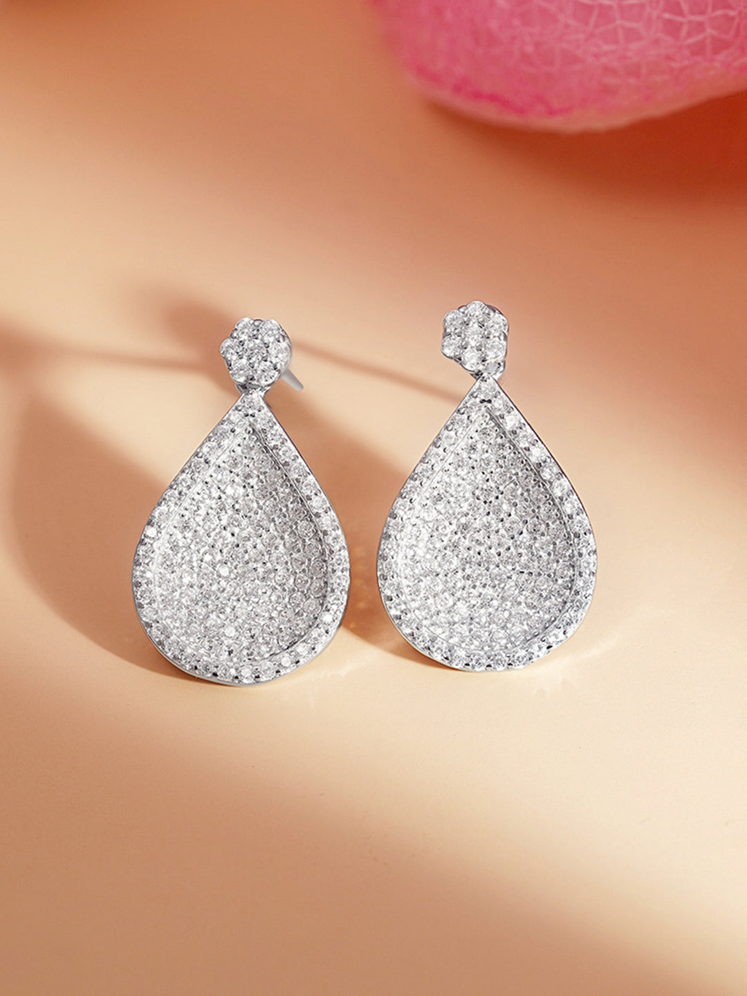 925 Fine Silver Zirconia Teardrop Statement Drop Earrings Length-2 cm : Width-1.5 cm