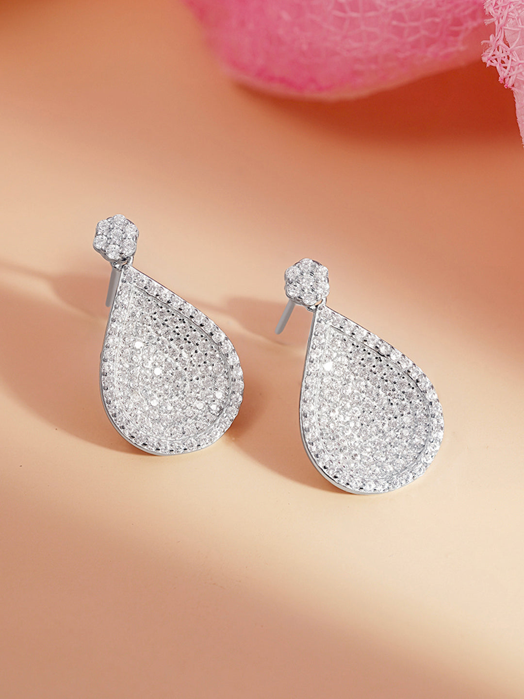 925 Fine Silver Zirconia Teardrop Statement Drop Earrings Length-2 cm : Width-1.5 cm