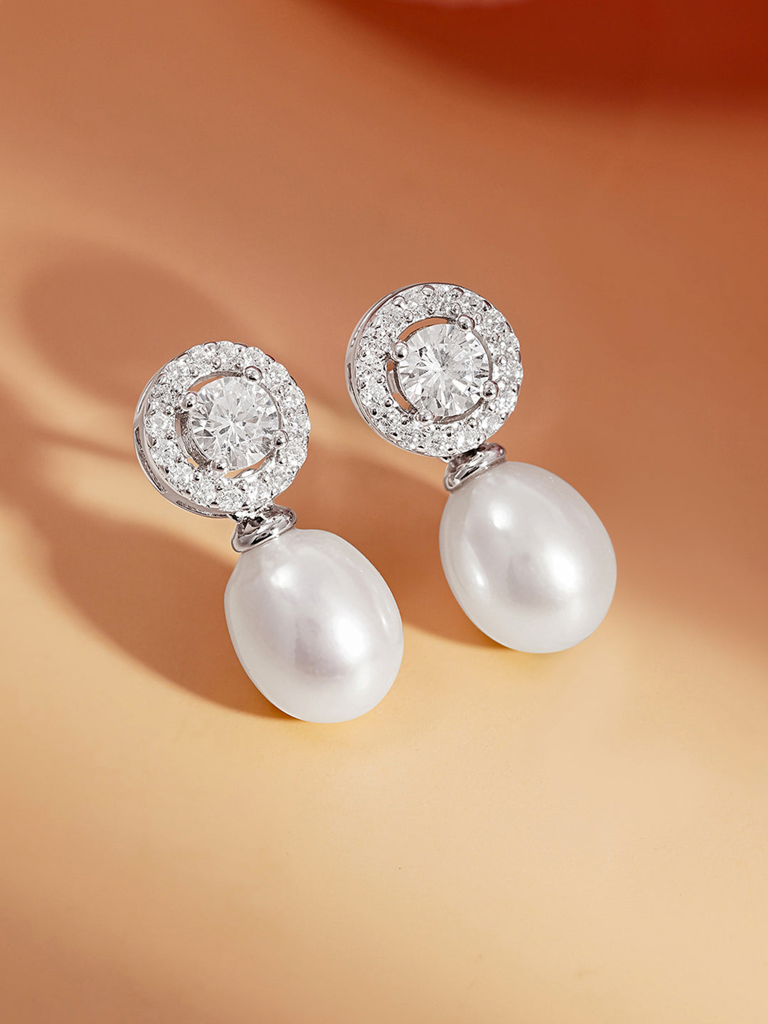 925 Fine Silver American Diamond Pearl Drop Earrings Length-1.7 cm : Width-0.6 cm