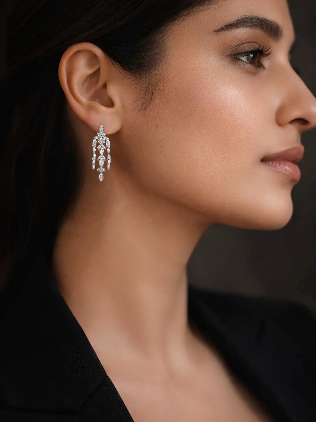 925 Fine Silver Crystal Chandelier Statement Earrings Length-3.5 cm : Width-1 cm