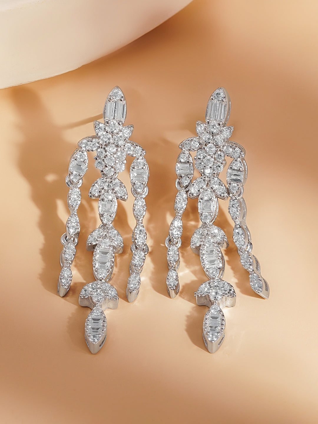 925 Fine Silver Crystal Chandelier Statement Earrings Length-3.5 cm : Width-1 cm