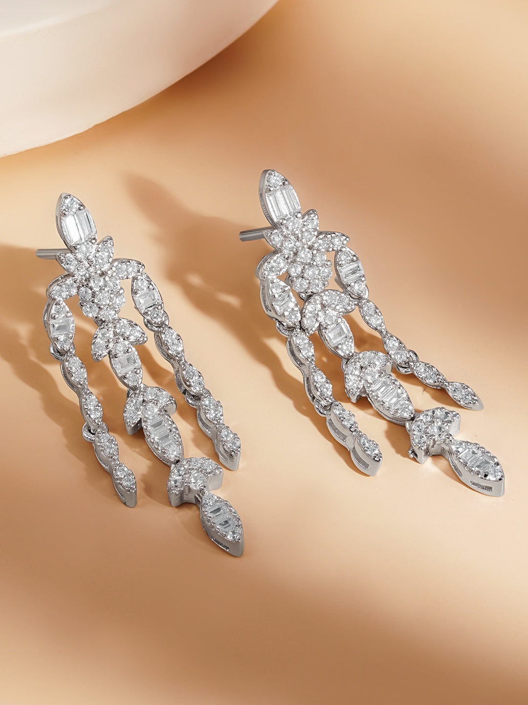 925 Fine Silver Crystal Chandelier Statement Earrings Length-3.5 cm : Width-1 cm