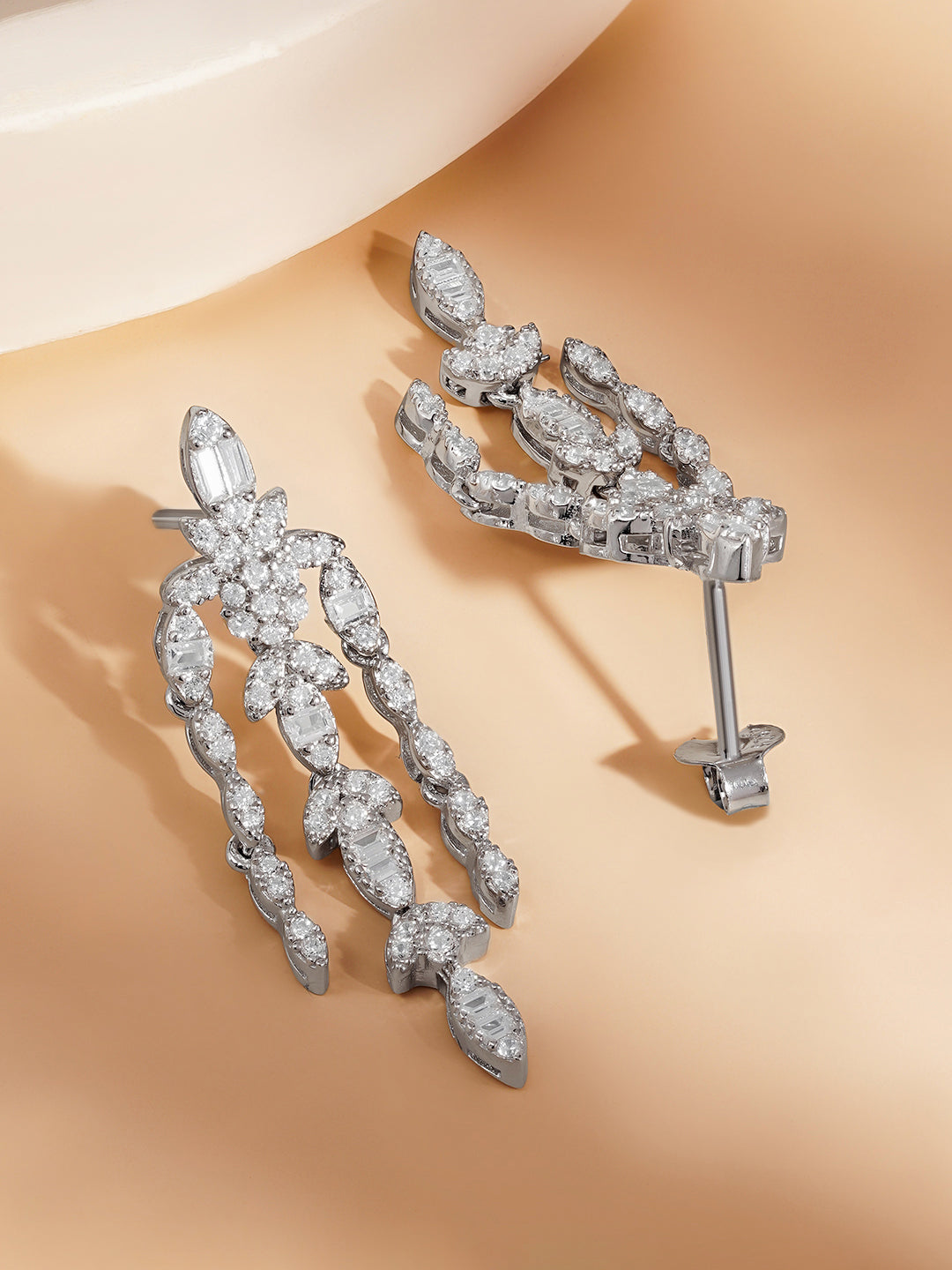 925 Fine Silver Crystal Chandelier Statement Earrings Length-3.5 cm : Width-1 cm