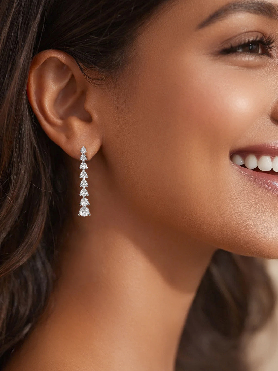 925 Silver American Diamond Linear Drop Earrings フリーサイズ