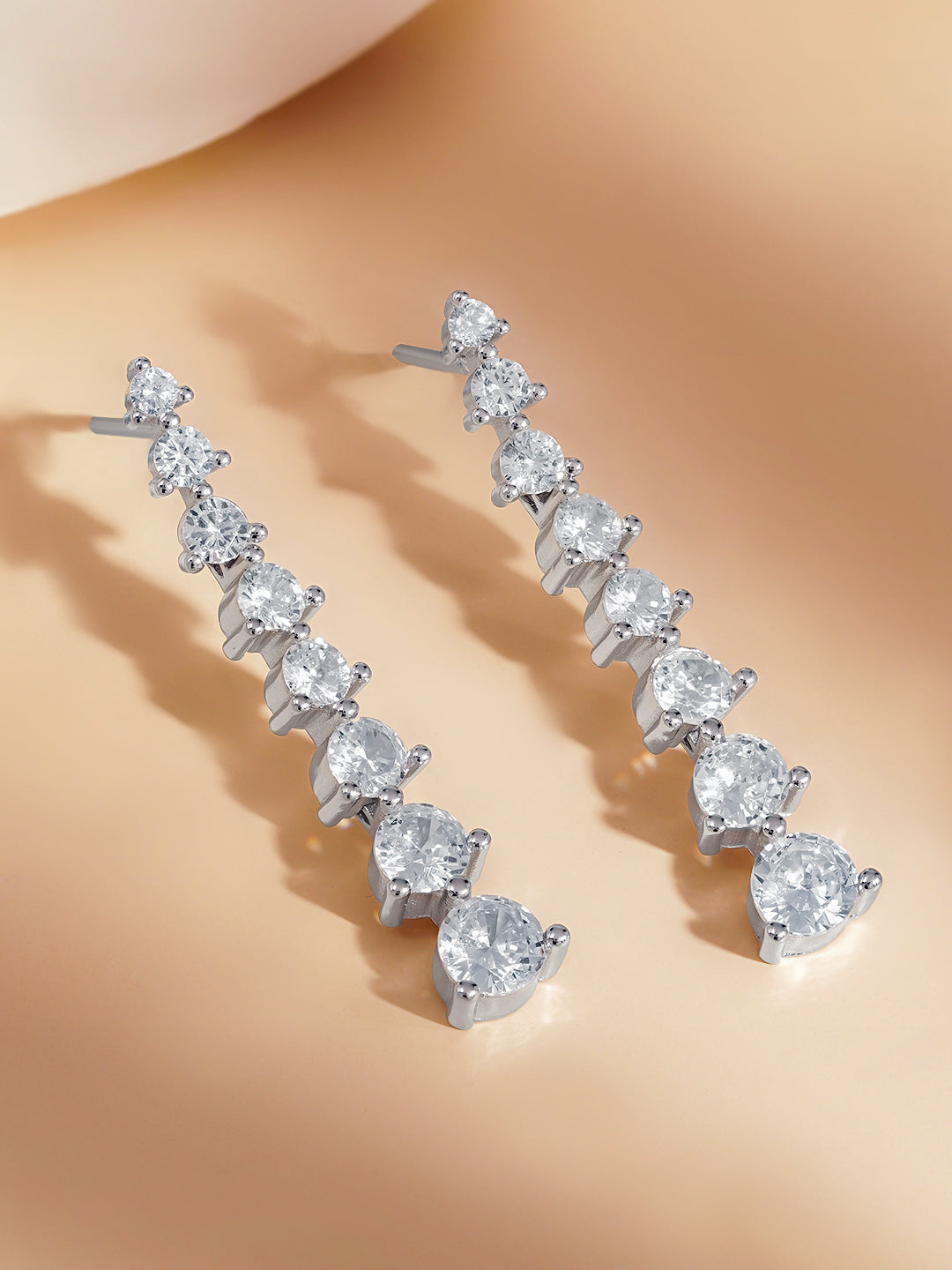 925 Silver American Diamond Linear Drop Earrings フリーサイズ