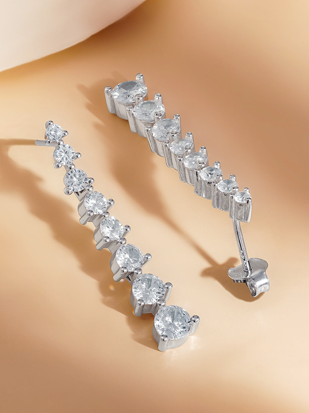 925 Silver American Diamond Linear Drop Earrings フリーサイズ
