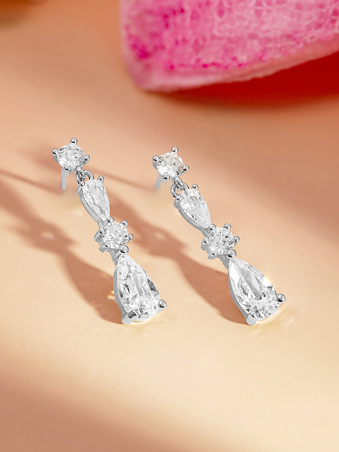 925 Fine Silver Diamond Crystal Drop Earrings Length-2.5 cm : Width-0.5 cm