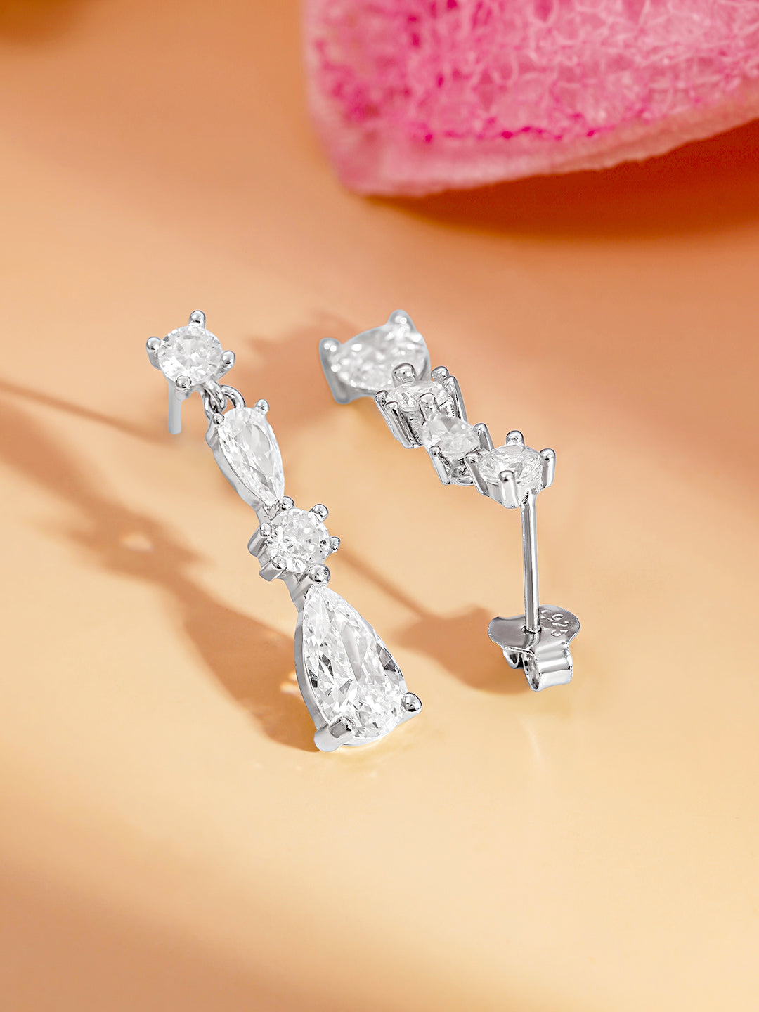 925 Fine Silver Diamond Crystal Drop Earrings Length-2.5 cm : Width-0.5 cm