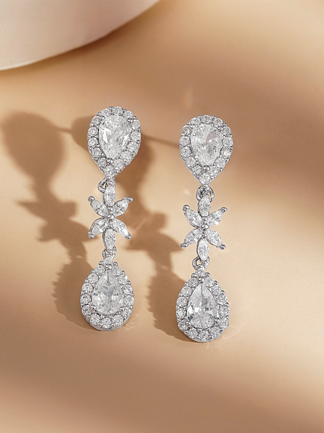 925 Fine Silver Floral Teardrop Drop Earrings Length-3 cm : Width-0.5 cm