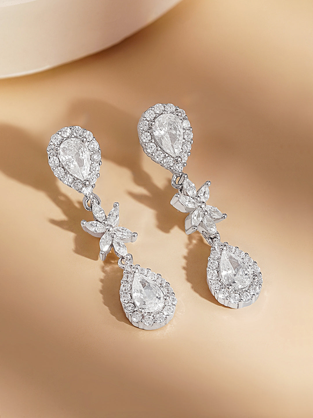 925 Fine Silver Floral Teardrop Drop Earrings Length-3 cm : Width-0.5 cm