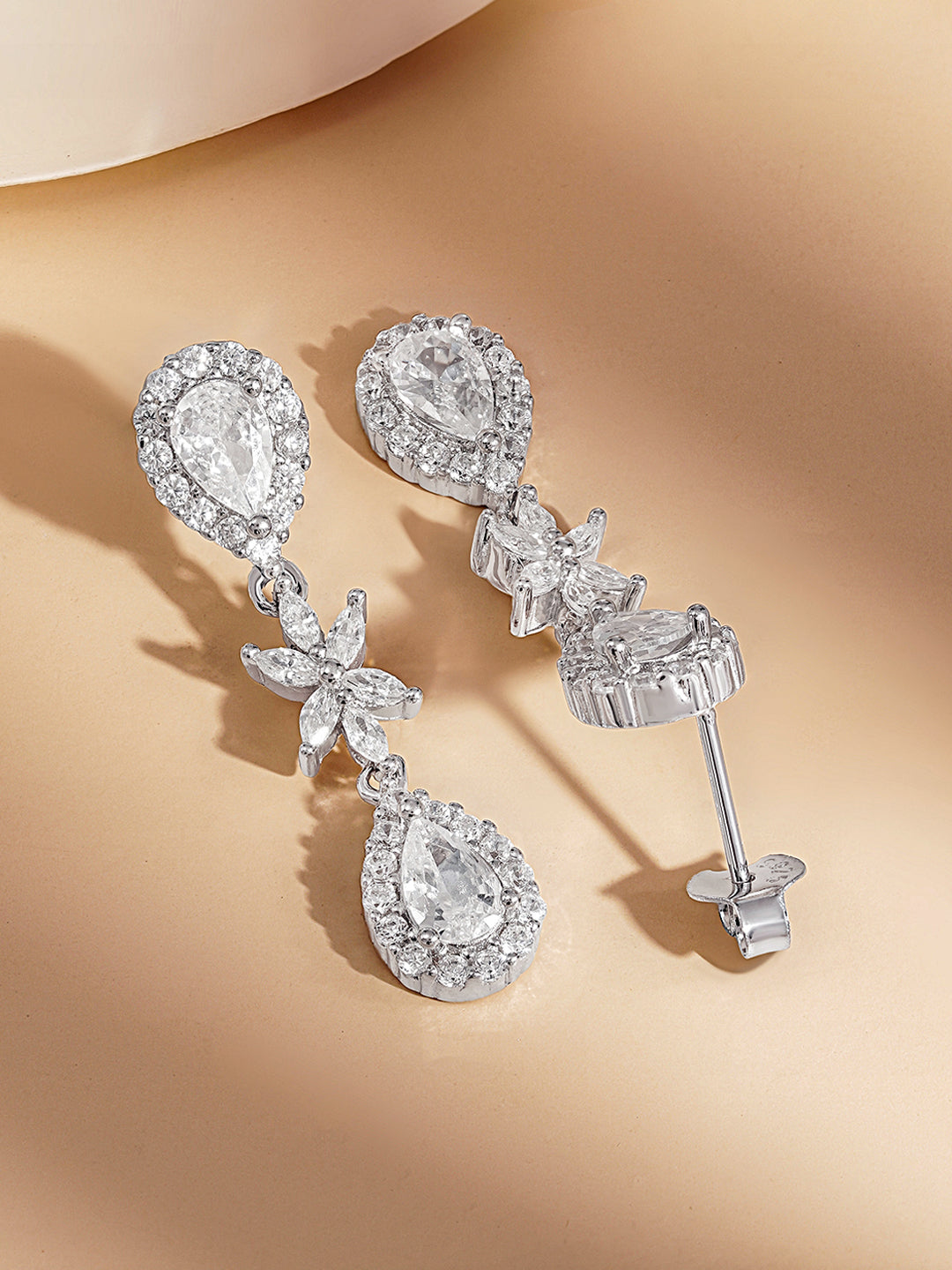 925 Fine Silver Floral Teardrop Drop Earrings Length-3 cm : Width-0.5 cm