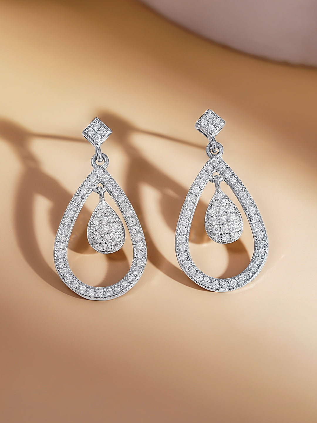 925 Fine Silver Sparkling Zirconia Halo Drop Earrings Length-2.5 cm : Width-1.5 cm