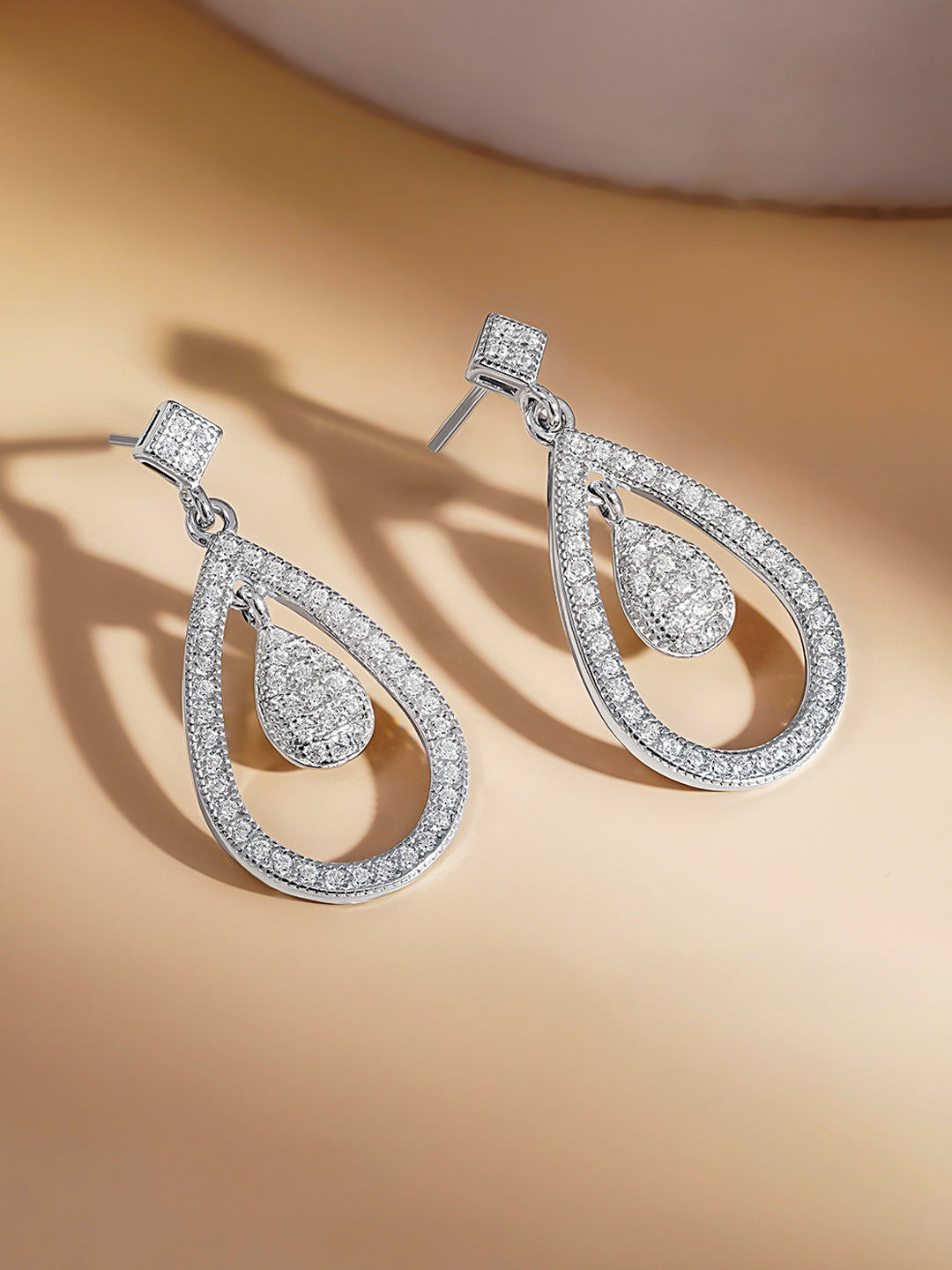 925 Fine Silver Sparkling Zirconia Halo Drop Earrings Length-2.5 cm : Width-1.5 cm