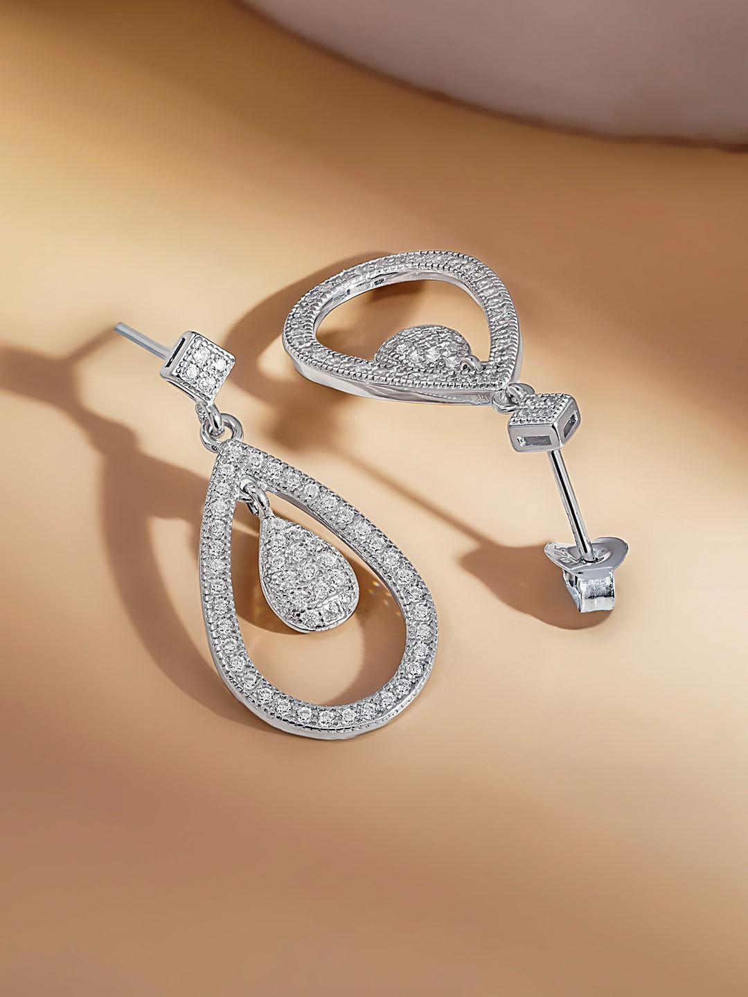 925 Fine Silver Sparkling Zirconia Halo Drop Earrings Length-2.5 cm : Width-1.5 cm