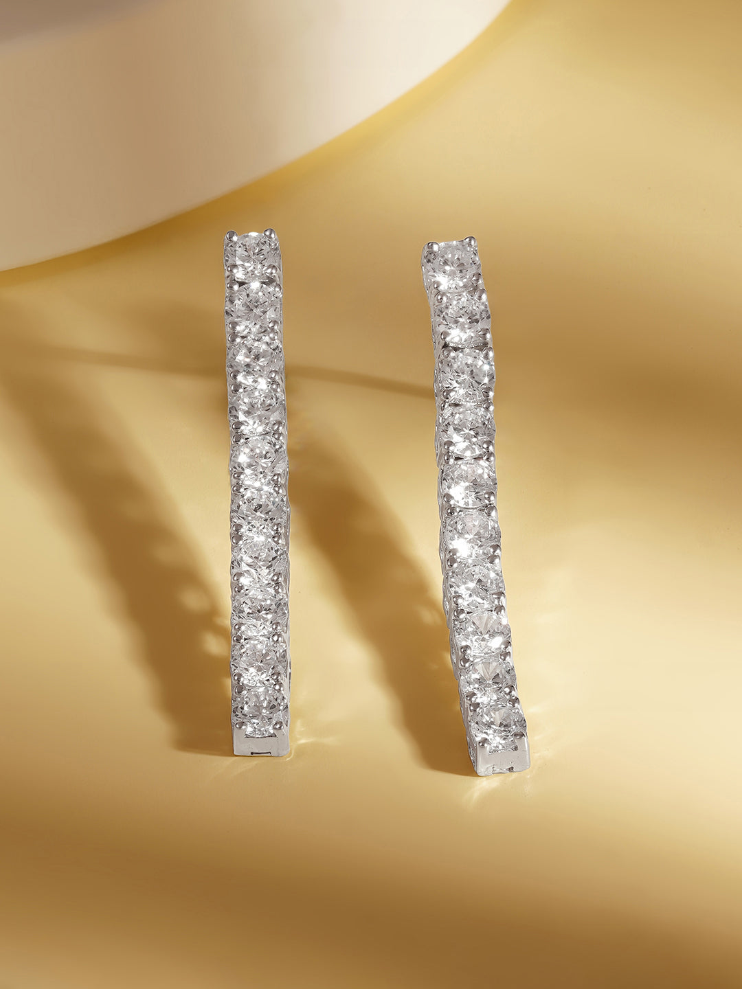 925 Fine Silver Diamond Linear Drop Earrings Length-3.5 cm : Width-0.3 cm
