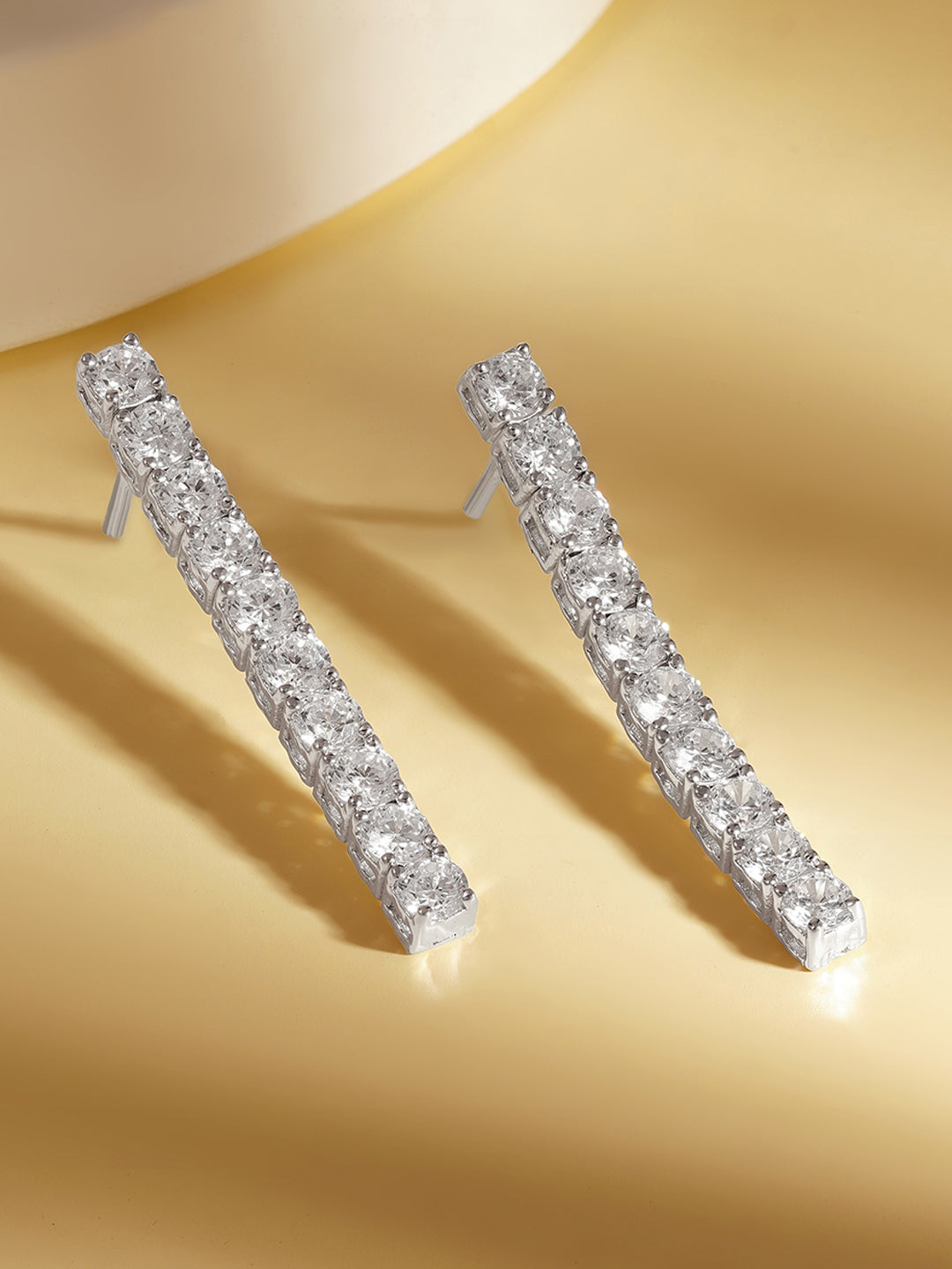 925 Fine Silver Diamond Linear Drop Earrings Length-3.5 cm : Width-0.3 cm