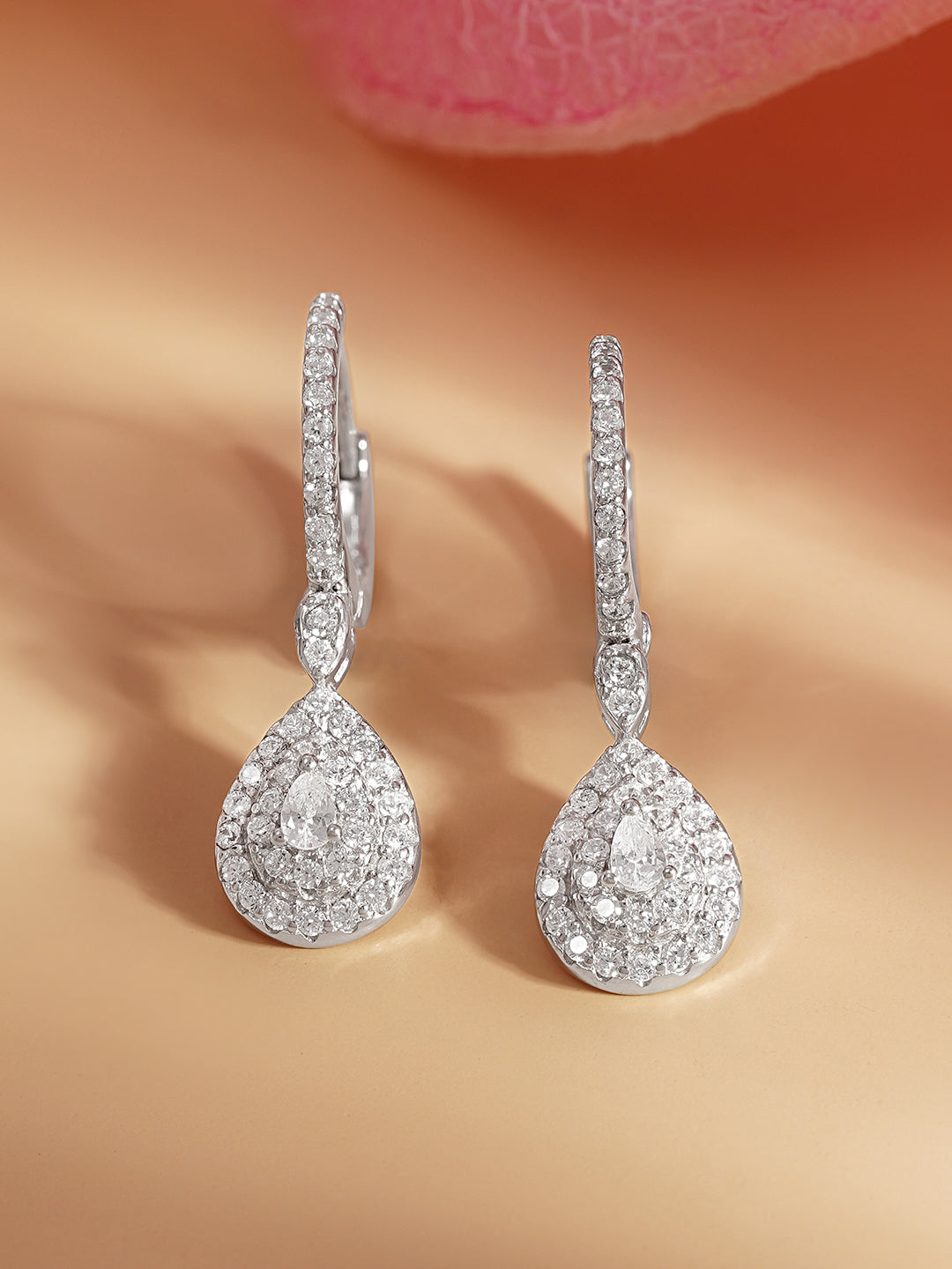 925 Fine Silver Zirconia Teardrop Hoop Earrings Length-2.5 cm : Width-0.8 cm