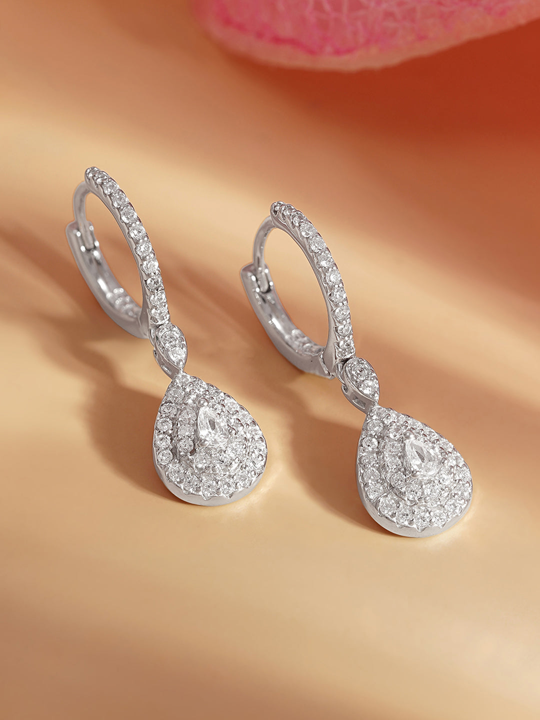 925 Fine Silver Zirconia Teardrop Hoop Earrings Length-2.5 cm : Width-0.8 cm