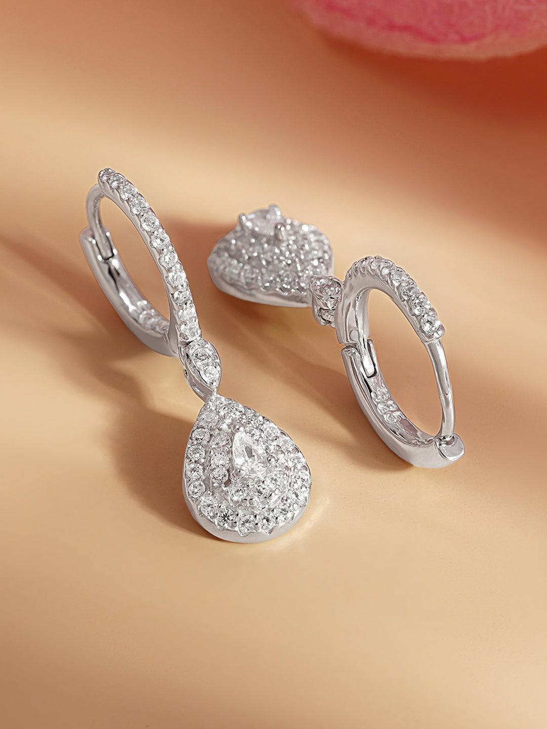 925 Fine Silver Zirconia Teardrop Hoop Earrings Length-2.5 cm : Width-0.8 cm