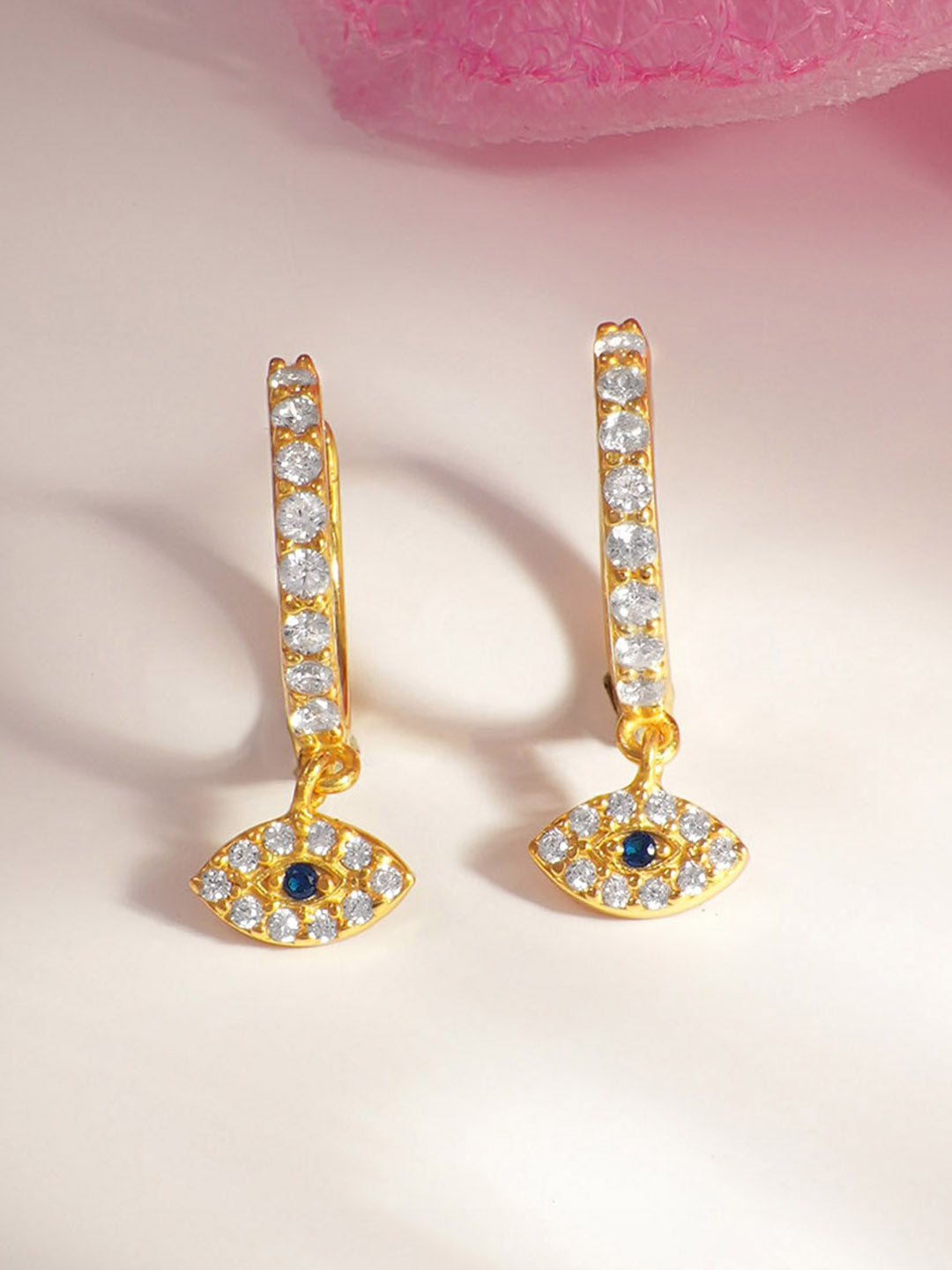 925 Fine Silver Evil Eye Hoop Drop Earrings Length-2 cm : Width-0.7 cm