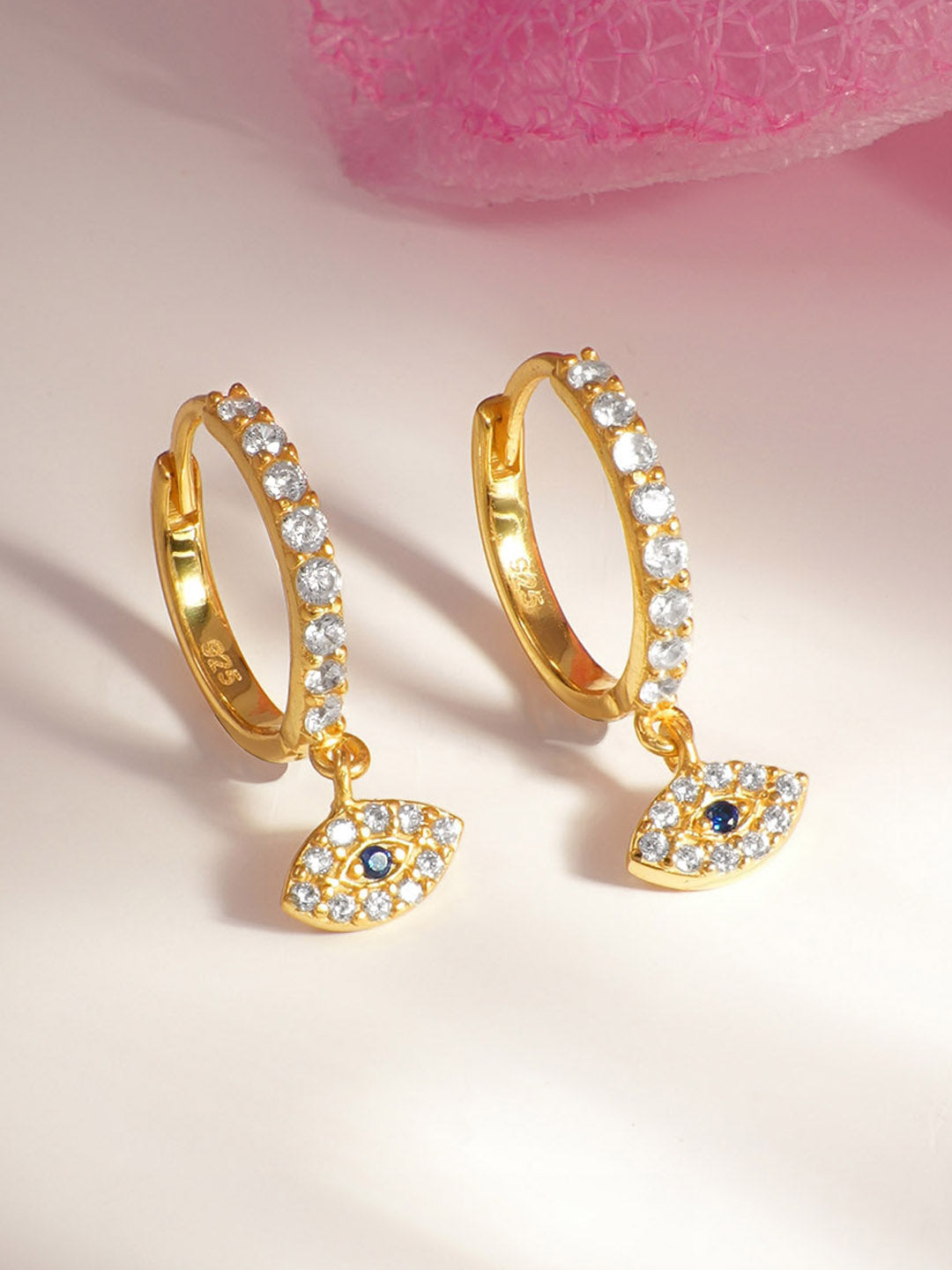 925 Fine Silver Evil Eye Hoop Drop Earrings Length-2 cm : Width-0.7 cm