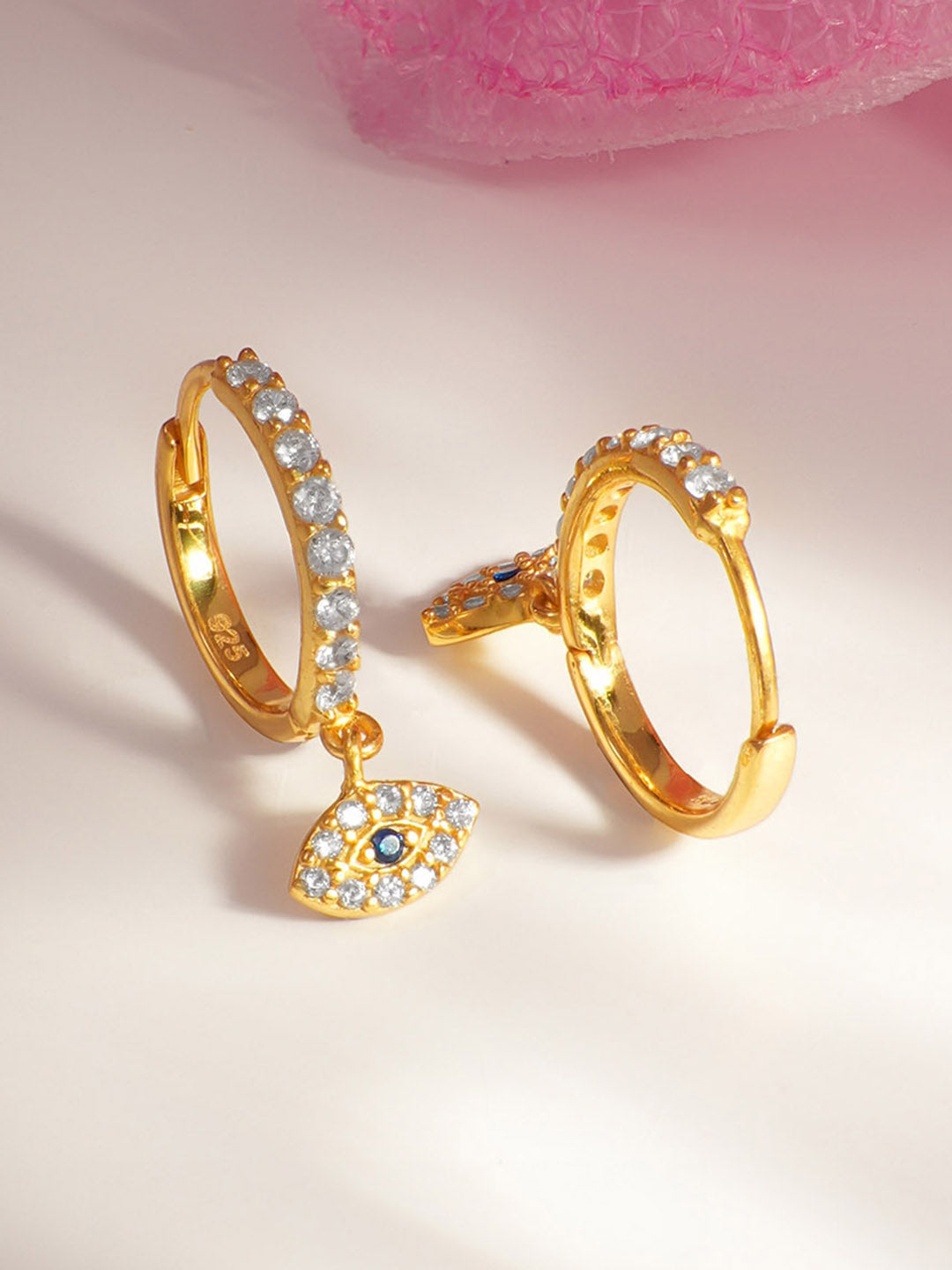 925 Fine Silver Evil Eye Hoop Drop Earrings Length-2 cm : Width-0.7 cm