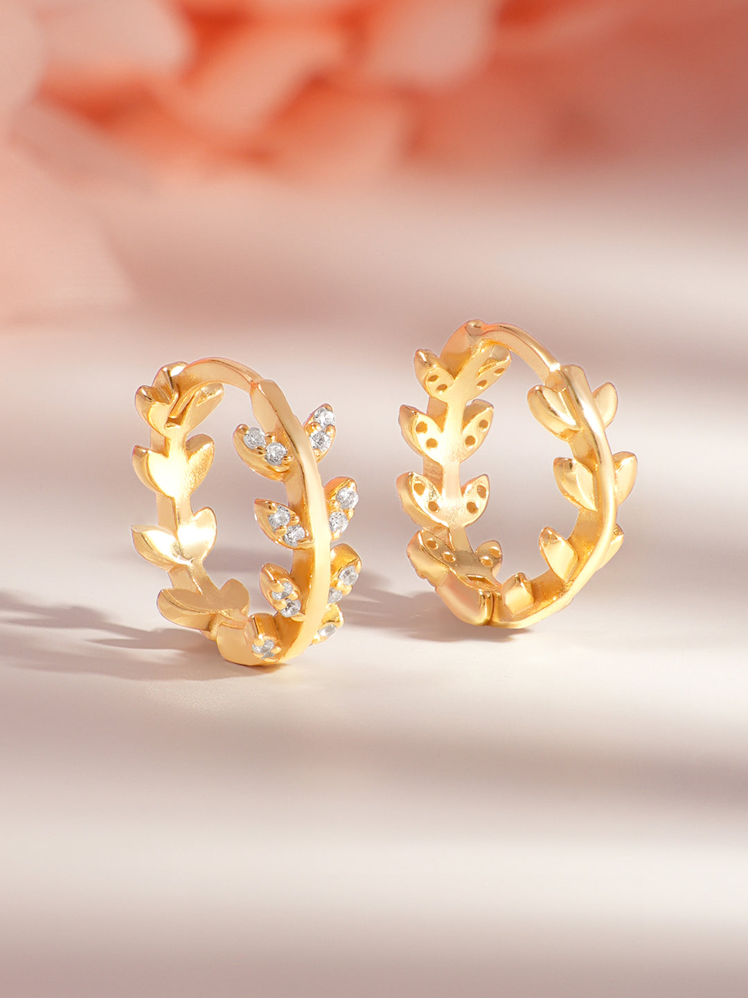 925 Fine Silver Crystal Leaf Minimal Hoop Earrings Length-1.3 cm : Width-0.4 cm