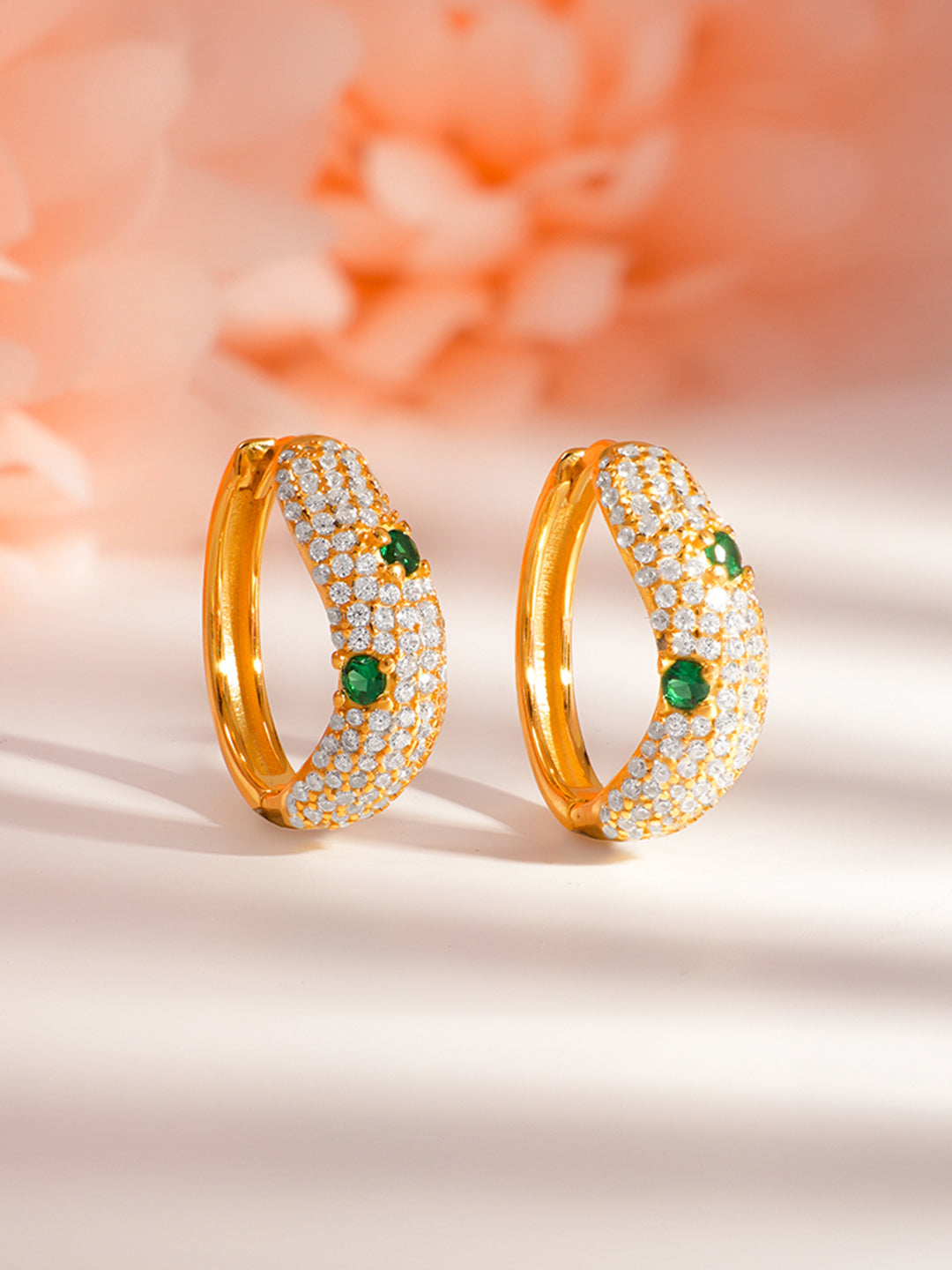 925 Fine Silver Crystal Emerald Accents Minimal Hoop Length-2 cm : Width-0.5 cm