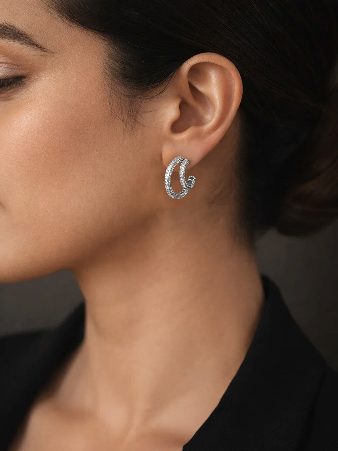 925 Fine Silver Crescent Spark Half Hoops Length-2.2 cm : Width-2 cm