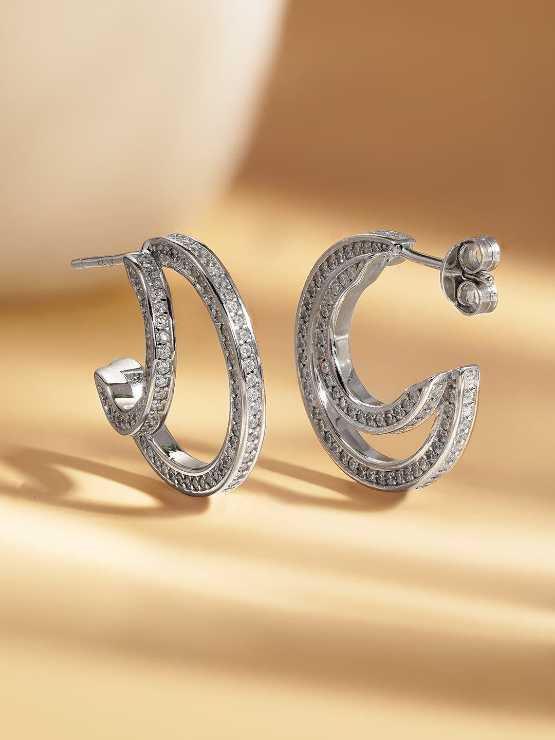 925 Fine Silver Crescent Spark Half Hoops Length-2.2 cm : Width-2 cm