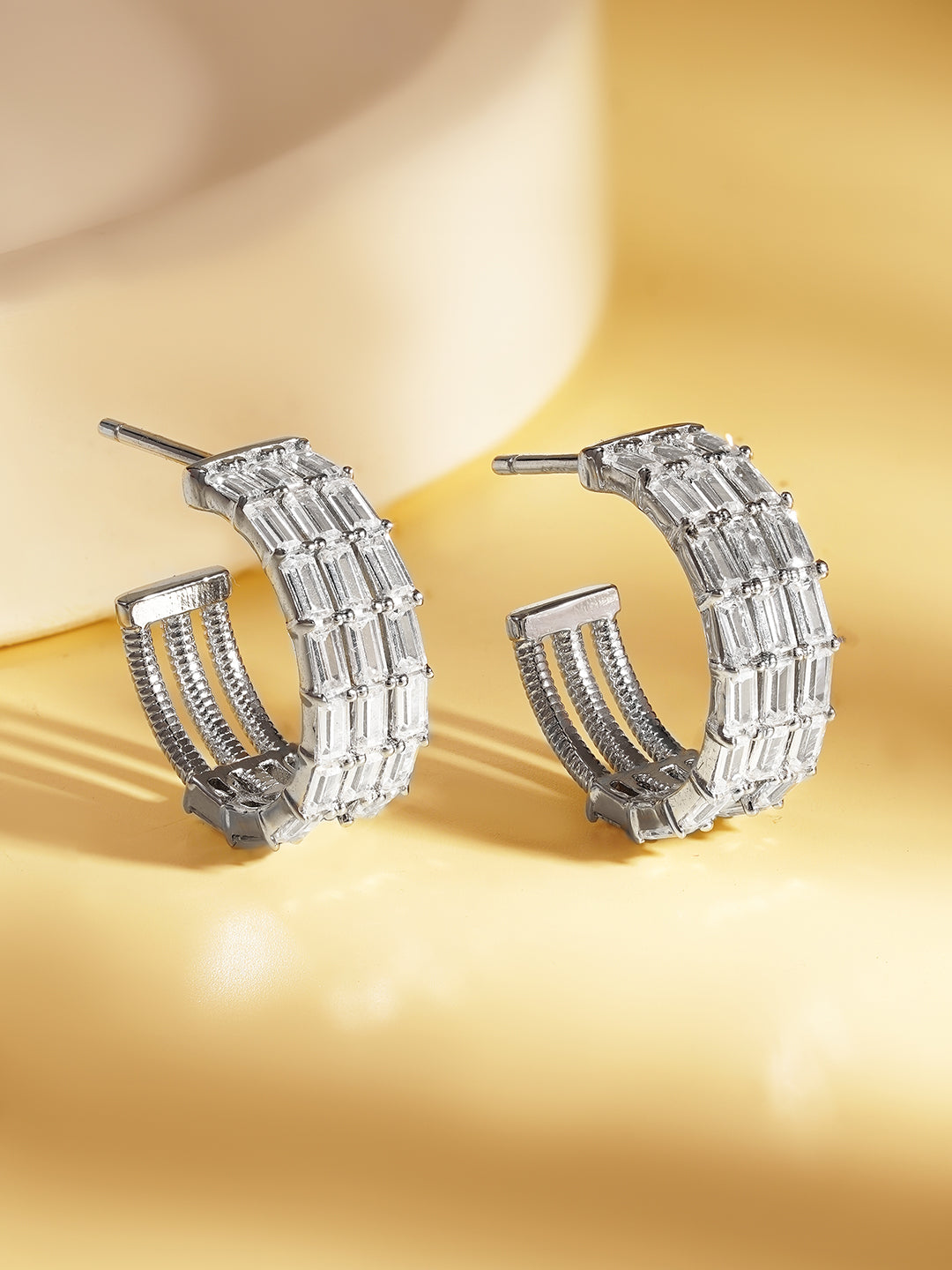 925 Fine Silver Triple Crystal Hoop Earrings Length-1.5 cm : Width-0.6 cm