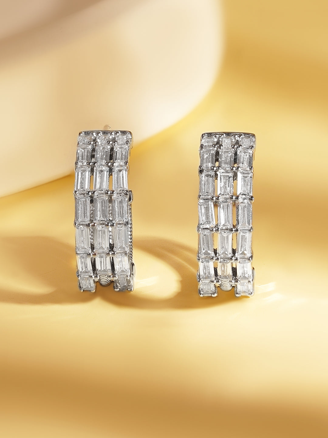 925 Fine Silver Triple Crystal Hoop Earrings Length-1.5 cm : Width-0.6 cm