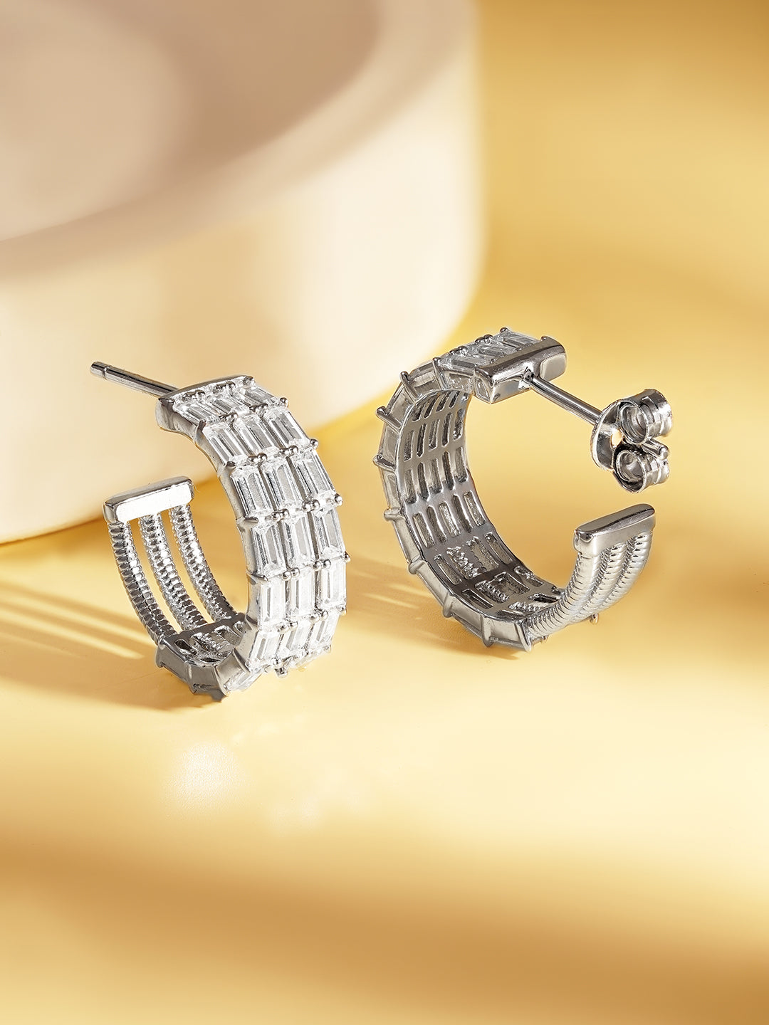 925 Fine Silver Triple Crystal Hoop Earrings Length-1.5 cm : Width-0.6 cm