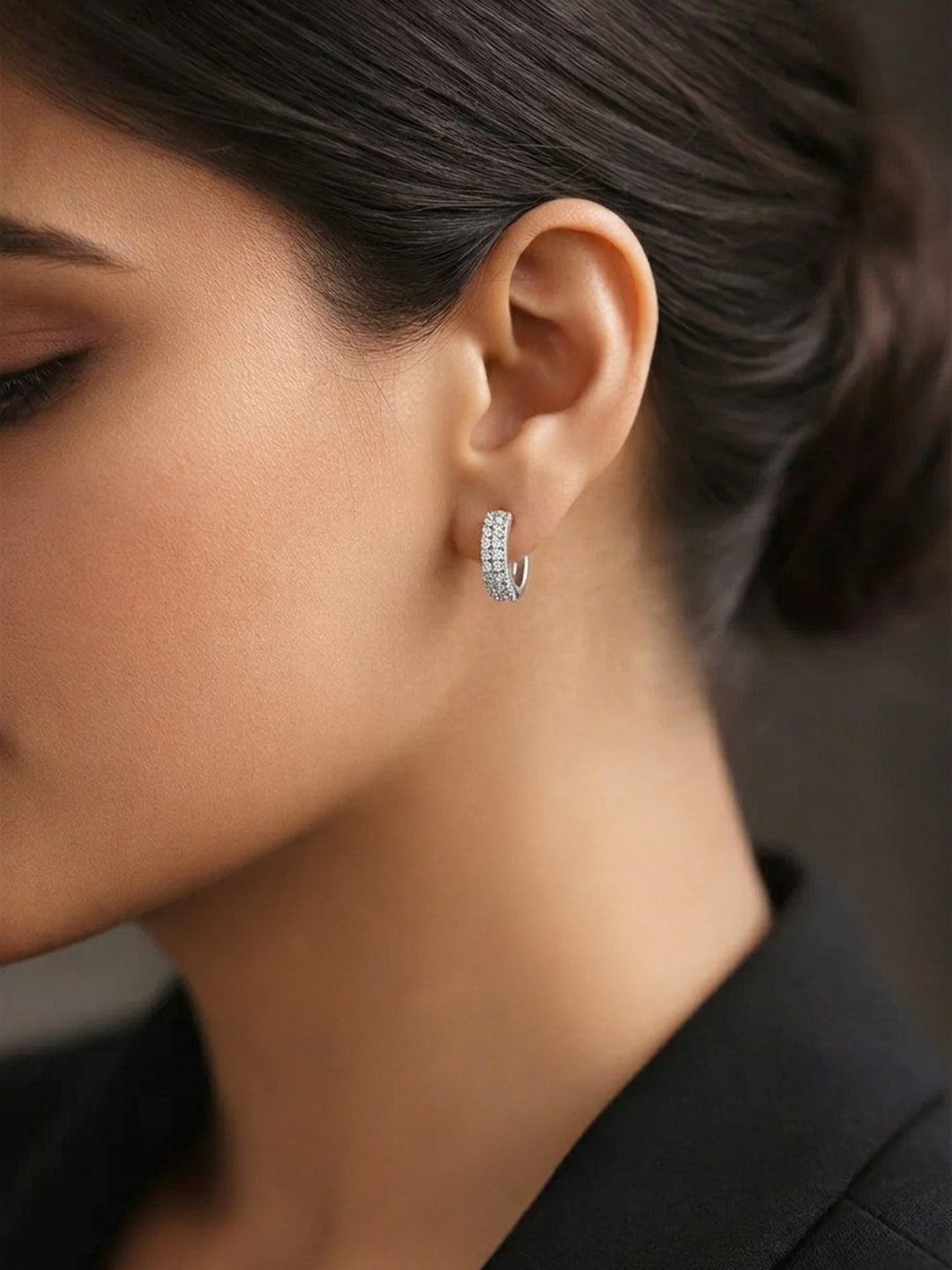 925 Fine Silver Minimal Spark Hoop Earrings Length-1.3 cm : Width-0.5 cm