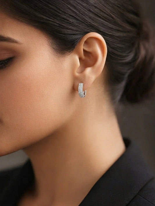 925 Fine Silver Minimal Spark Hoop Earrings Length-1.3 cm : Width-0.5 cm