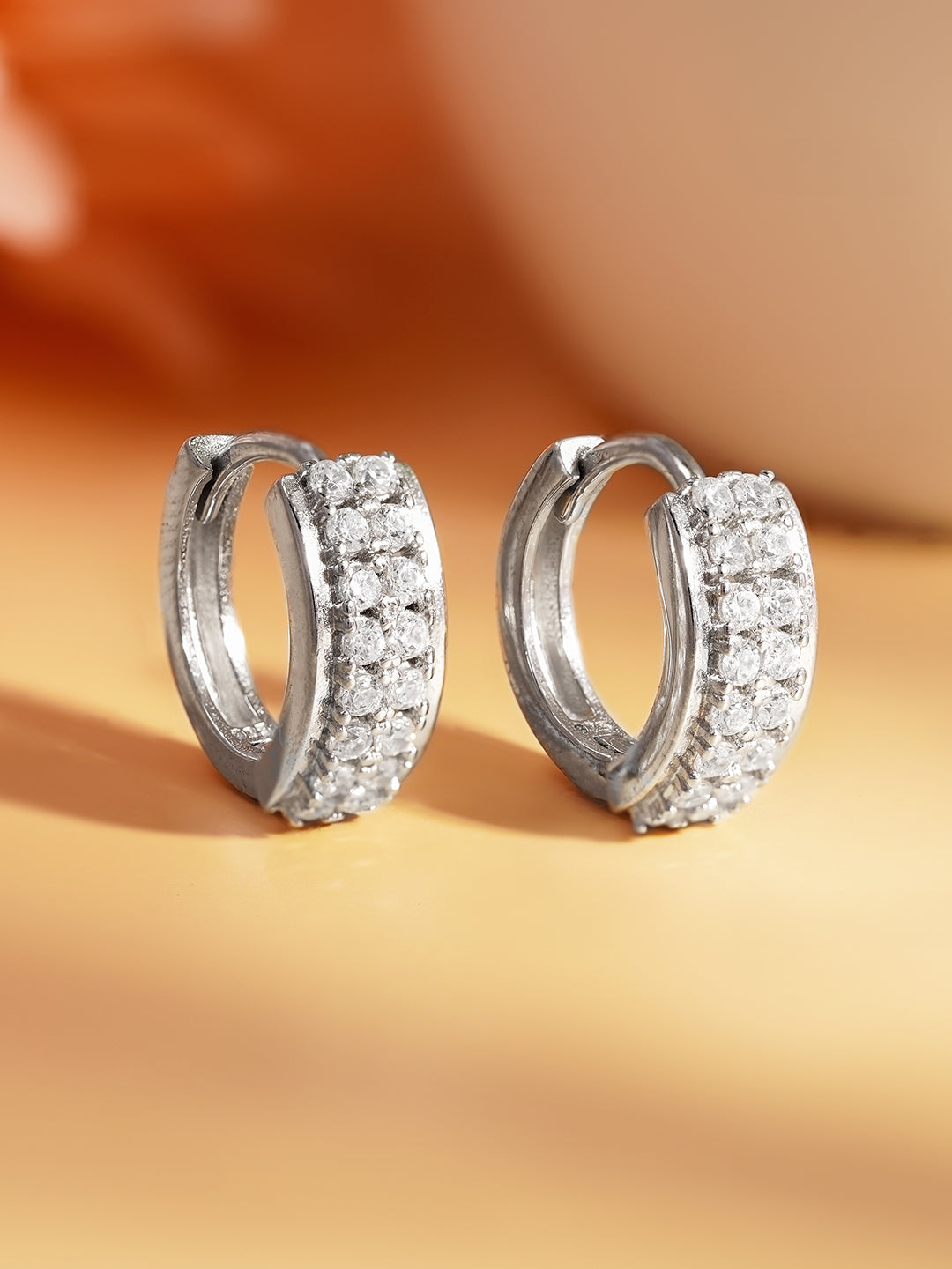925 Fine Silver Minimal Spark Hoop Earrings Length-1.3 cm : Width-0.5 cm