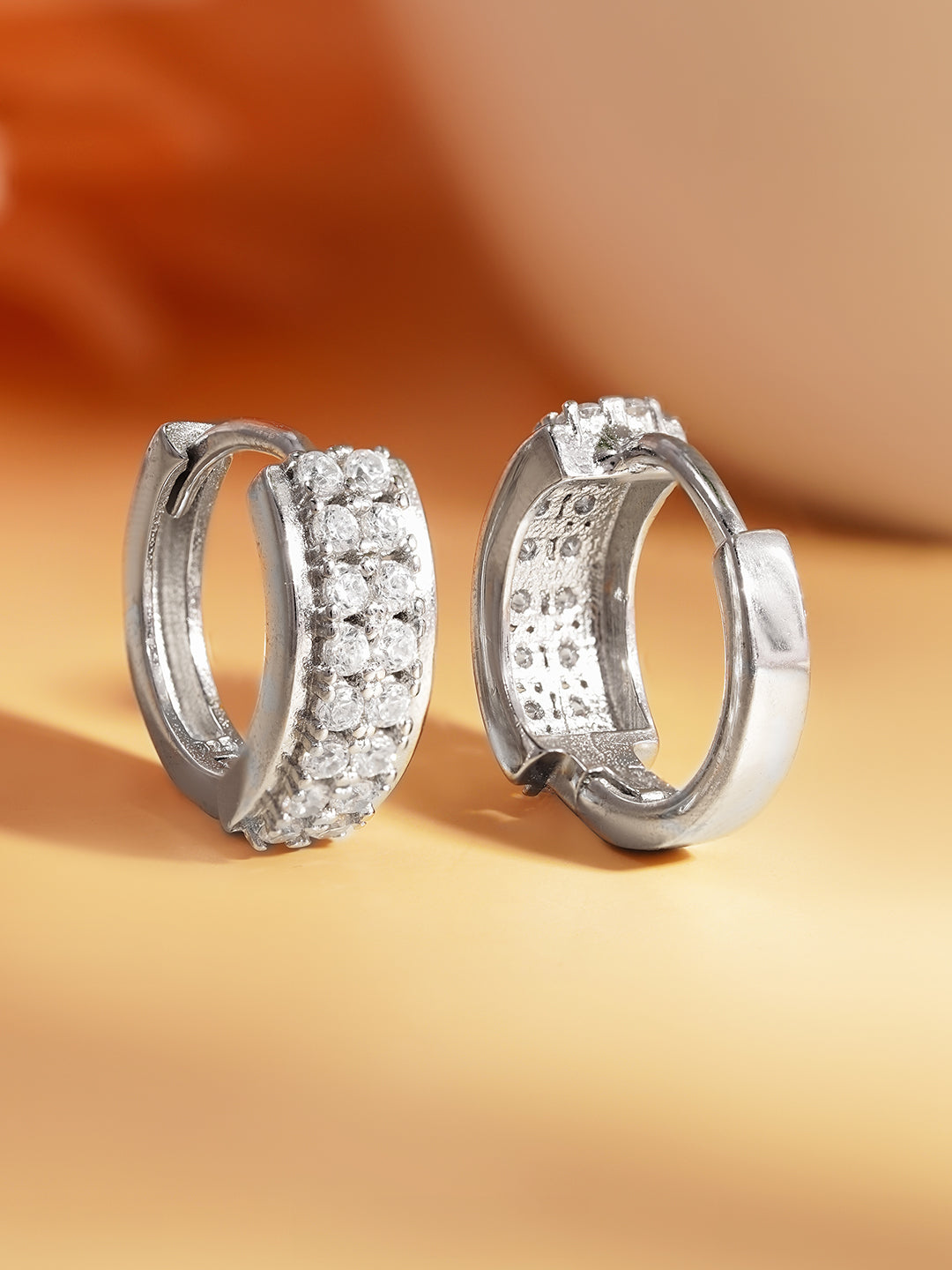925 Fine Silver Minimal Spark Hoop Earrings Length-1.3 cm : Width-0.5 cm