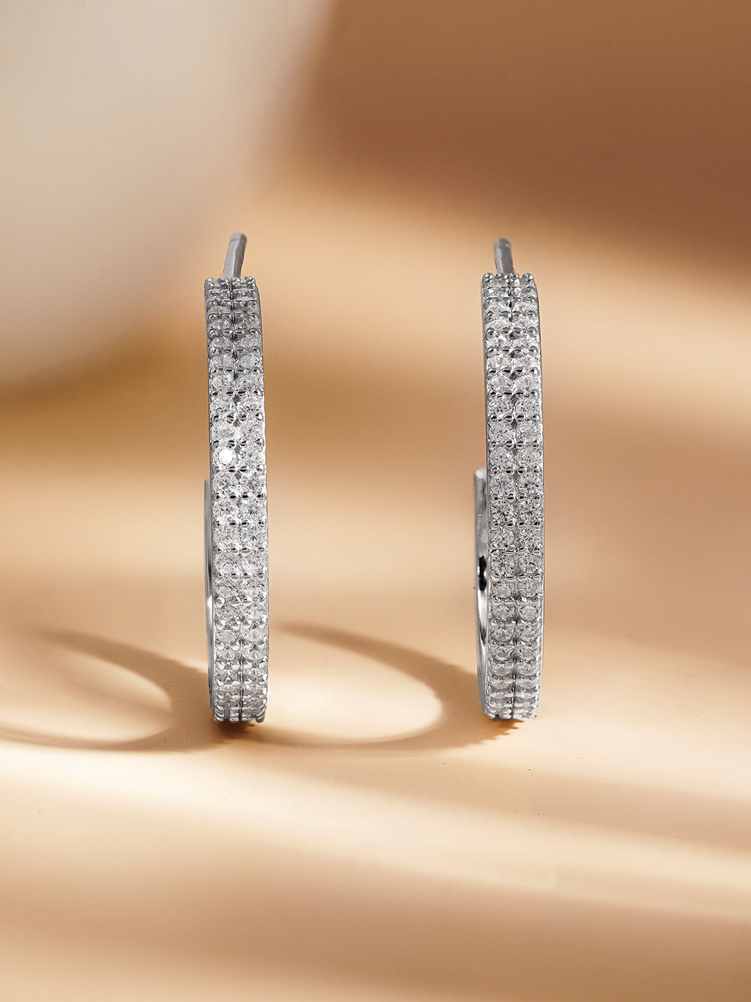 925 Fine Silver Sparkling Zirconia Half-Hoop Earrings Length-2 cm : Width-0.3 cm
