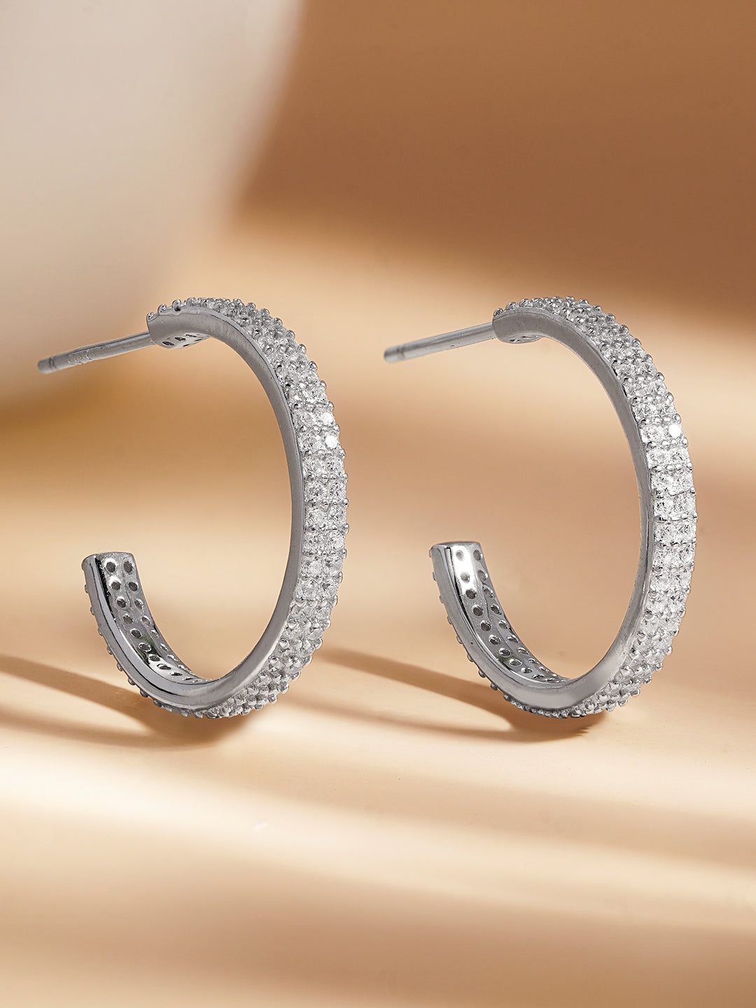 925 Fine Silver Sparkling Zirconia Half-Hoop Earrings Length-2 cm : Width-0.3 cm