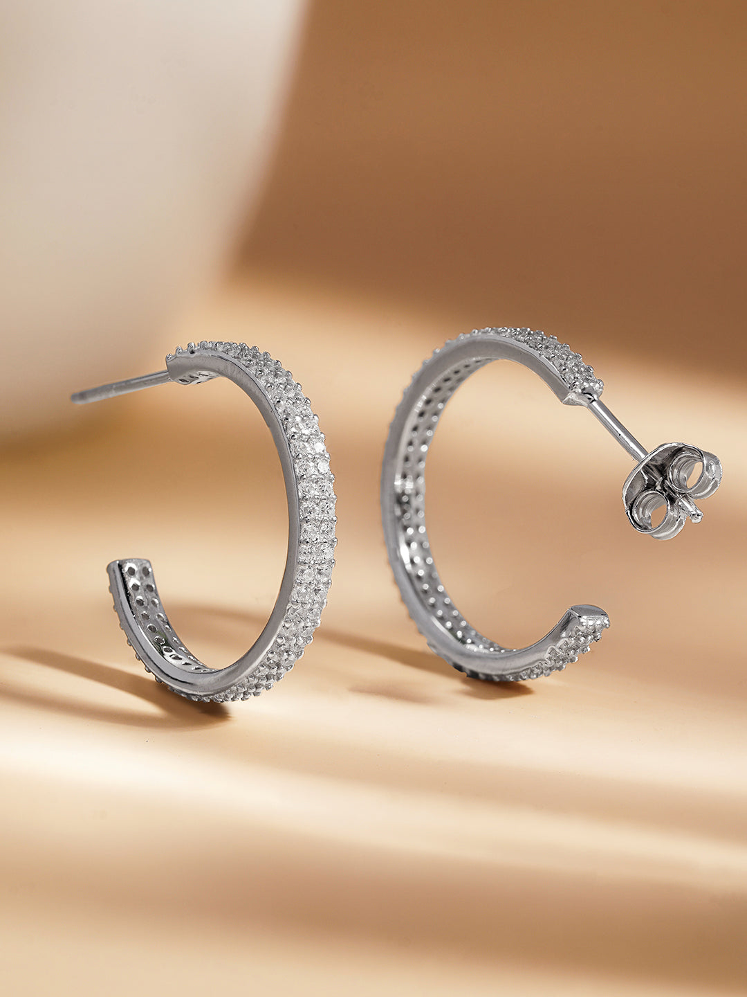925 Fine Silver Sparkling Zirconia Half-Hoop Earrings Length-2 cm : Width-0.3 cm