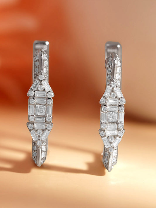 925 Fine Silver Crystal Statement Hoop Earrings Length-2 cm : Width-0.5 cm