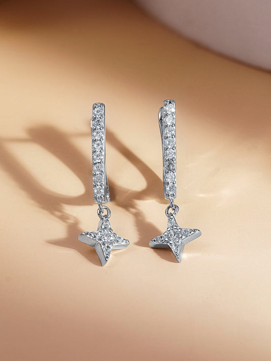 925 Fine Silver Zirconia Star Charm Hoop Drop Length-2.5 cm : Width-0.6 cm