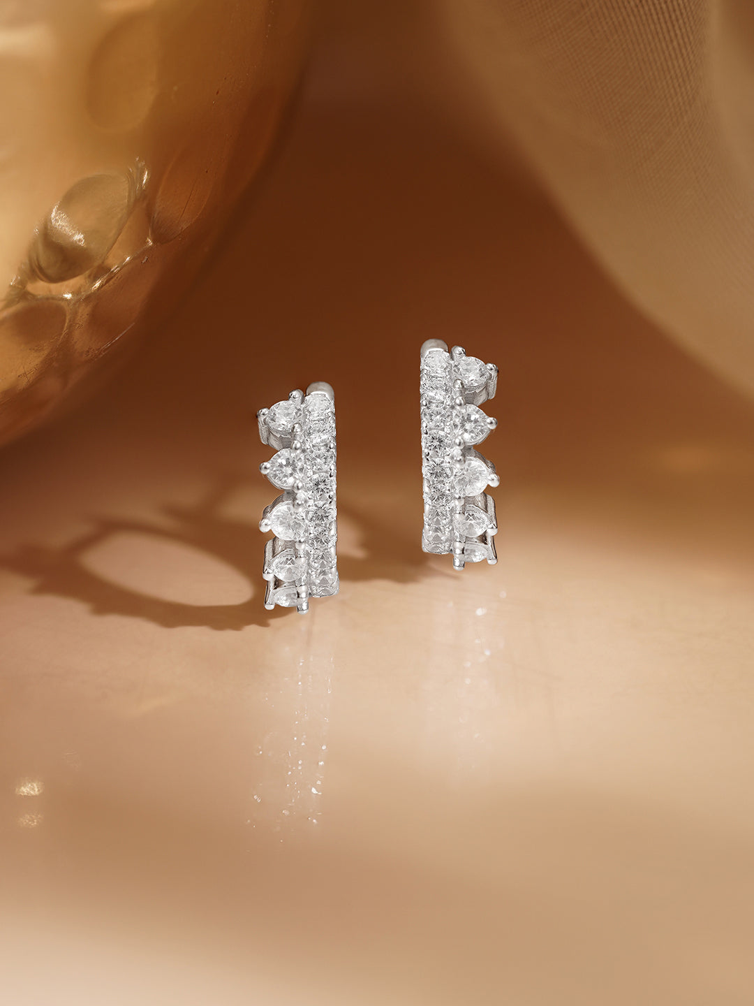 925 Fine Silver Zirconia Minimal Hoop Earrings Length-1.2 cm : Width-0.5 cm