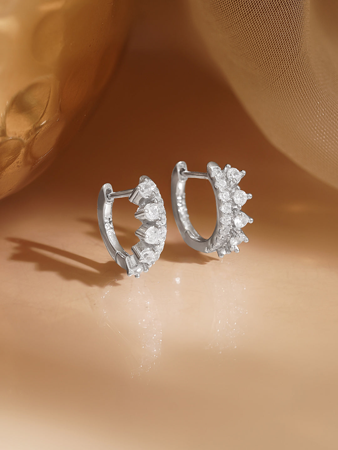925 Fine Silver Zirconia Minimal Hoop Earrings Length-1.2 cm : Width-0.5 cm