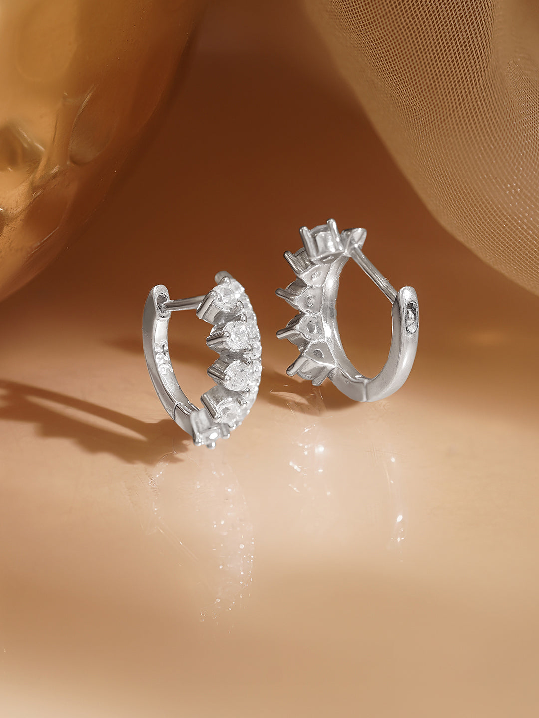 925 Fine Silver Zirconia Minimal Hoop Earrings Length-1.2 cm : Width-0.5 cm