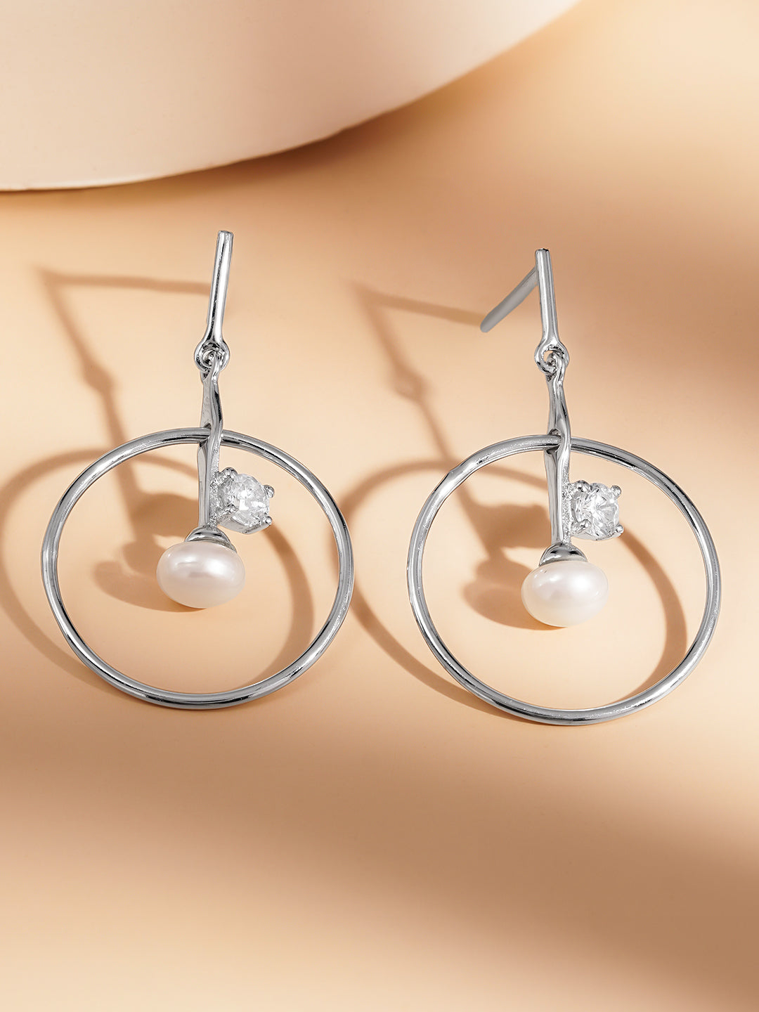 925 Fine Silver Pearl Circle Drop Earrings Length-3 cm : Width-1.5 cm