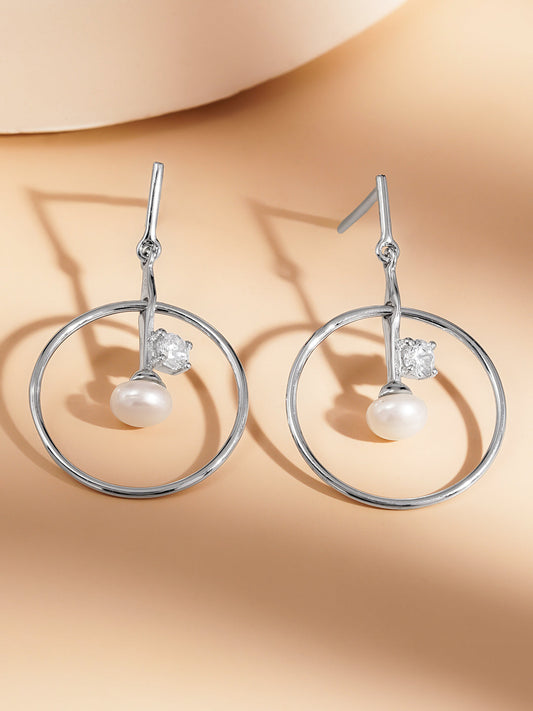 925 Fine Silver Pearl Circle Drop Earrings Length-3 cm : Width-1.5 cm