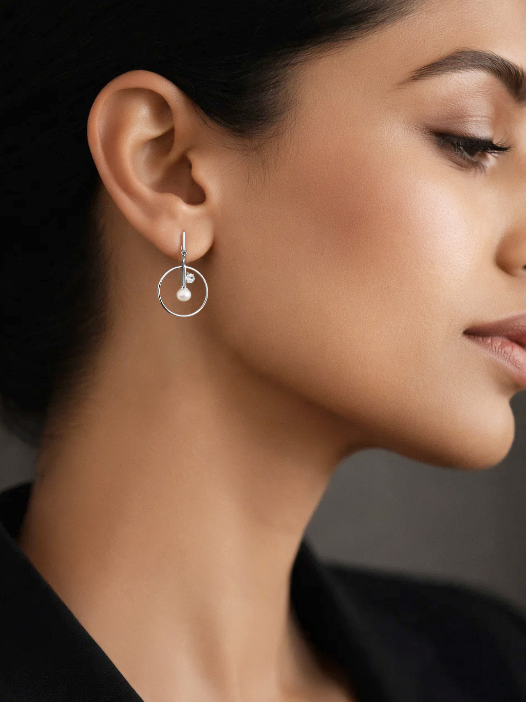 925 Fine Silver Pearl Circle Drop Earrings Length-3 cm : Width-1.5 cm